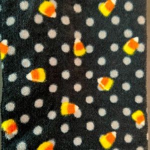 2 Halloween Candy Corn Kitchen Towels Black with Gray Polka Dots